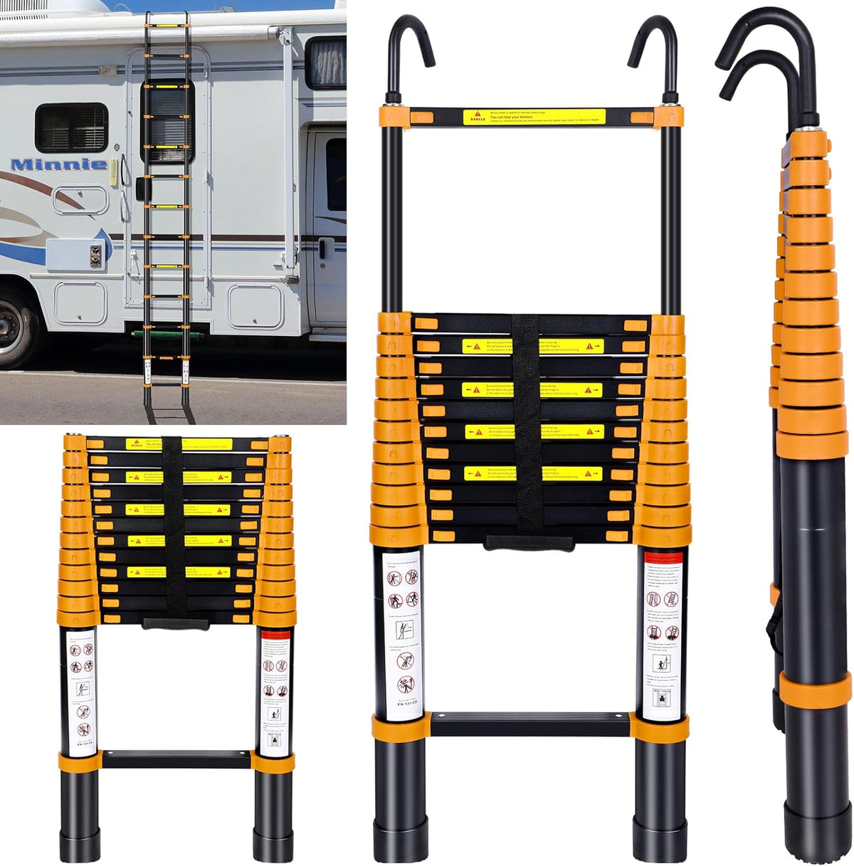 12.5FT Aluminum Telescoping Folding Ladder with Hook C20755