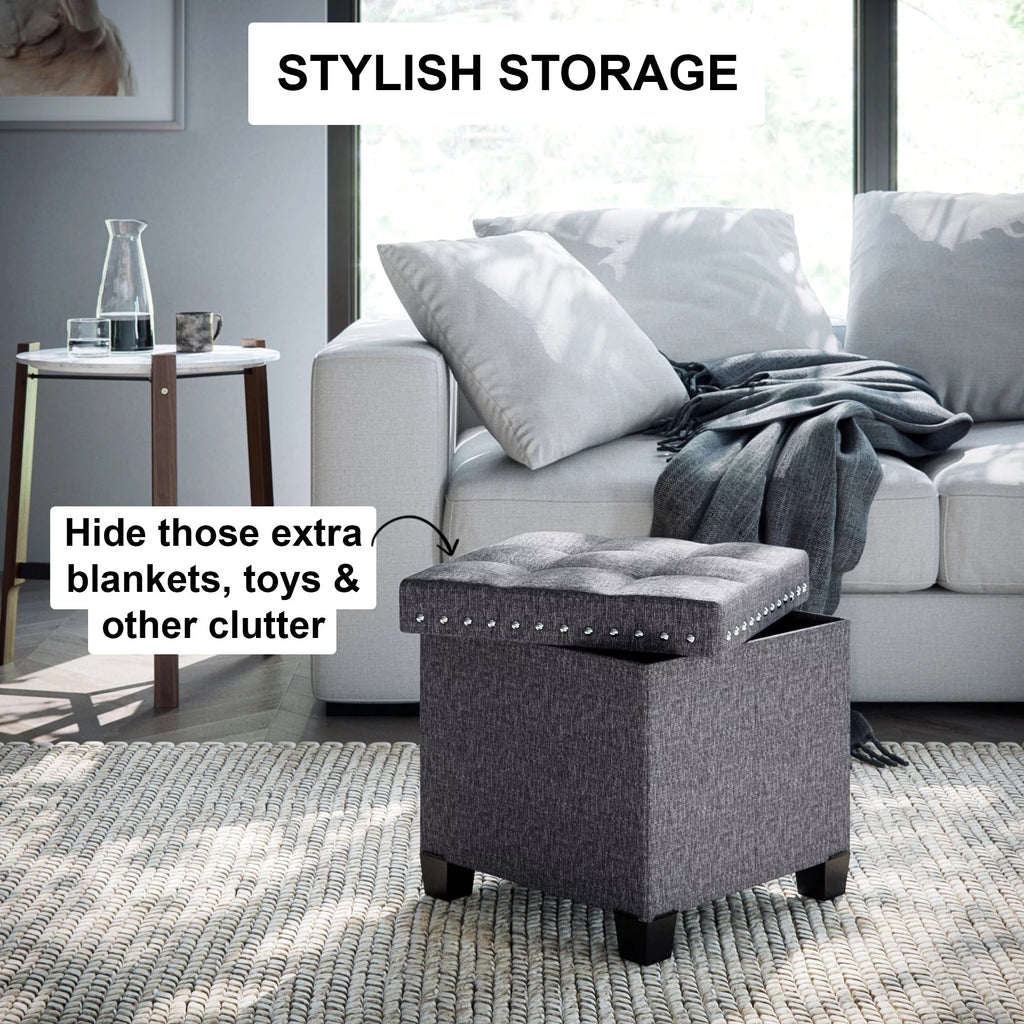 Foldable Cube Storage Ottoman with Gray Fabric I9674