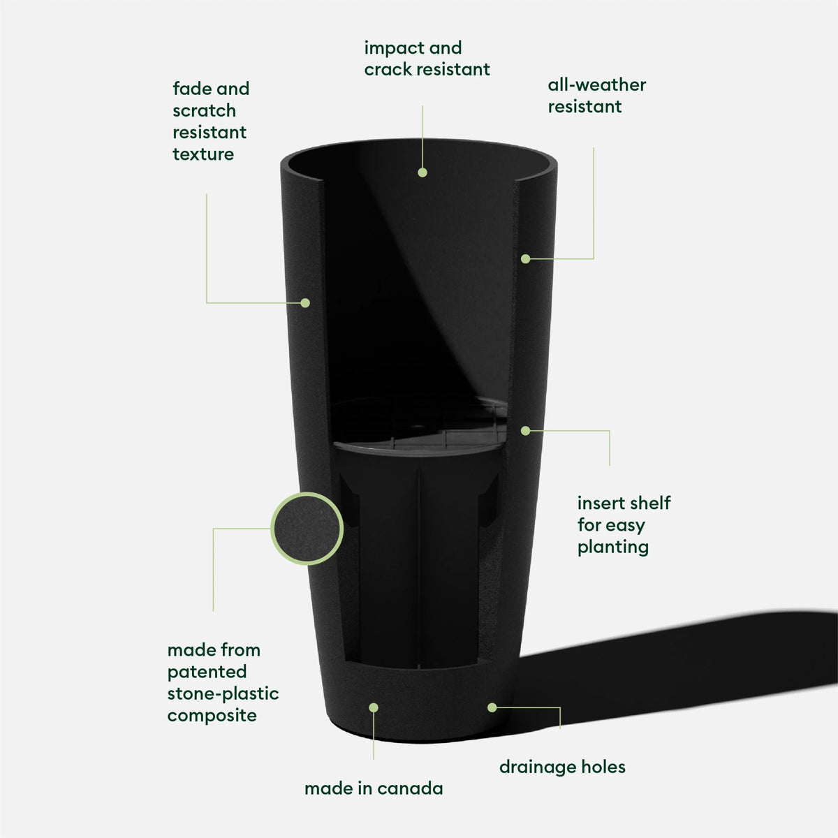 28" Black Plastic-Stone Planter I5575