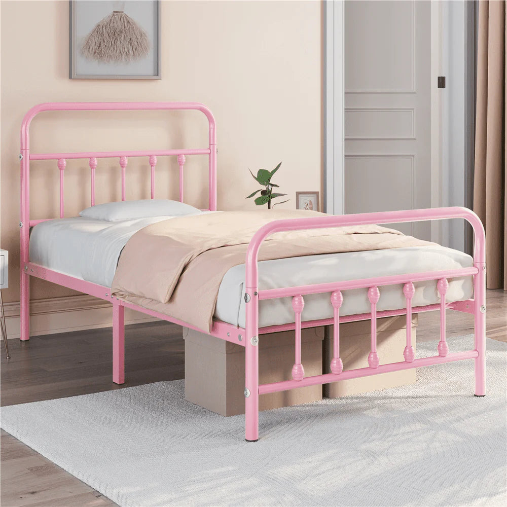 Metal Platform Queen Bed with High Headboard, Black N200
