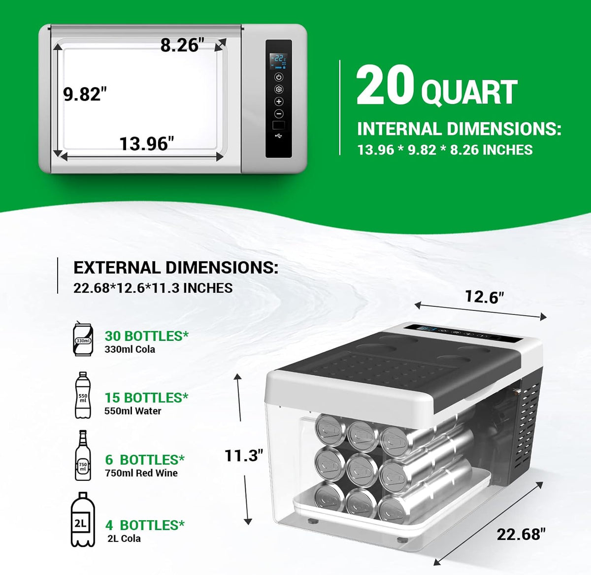 Portable Refrigerator 20 Quart 12 Volt Freezer 18L Car Fridge With Compressor X45246