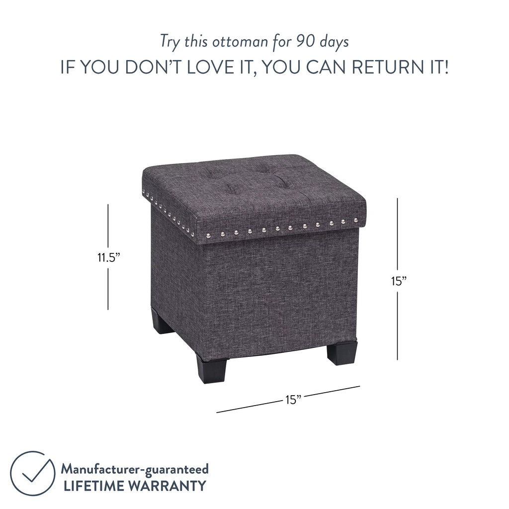 Foldable Cube Storage Ottoman with Gray Fabric I9674