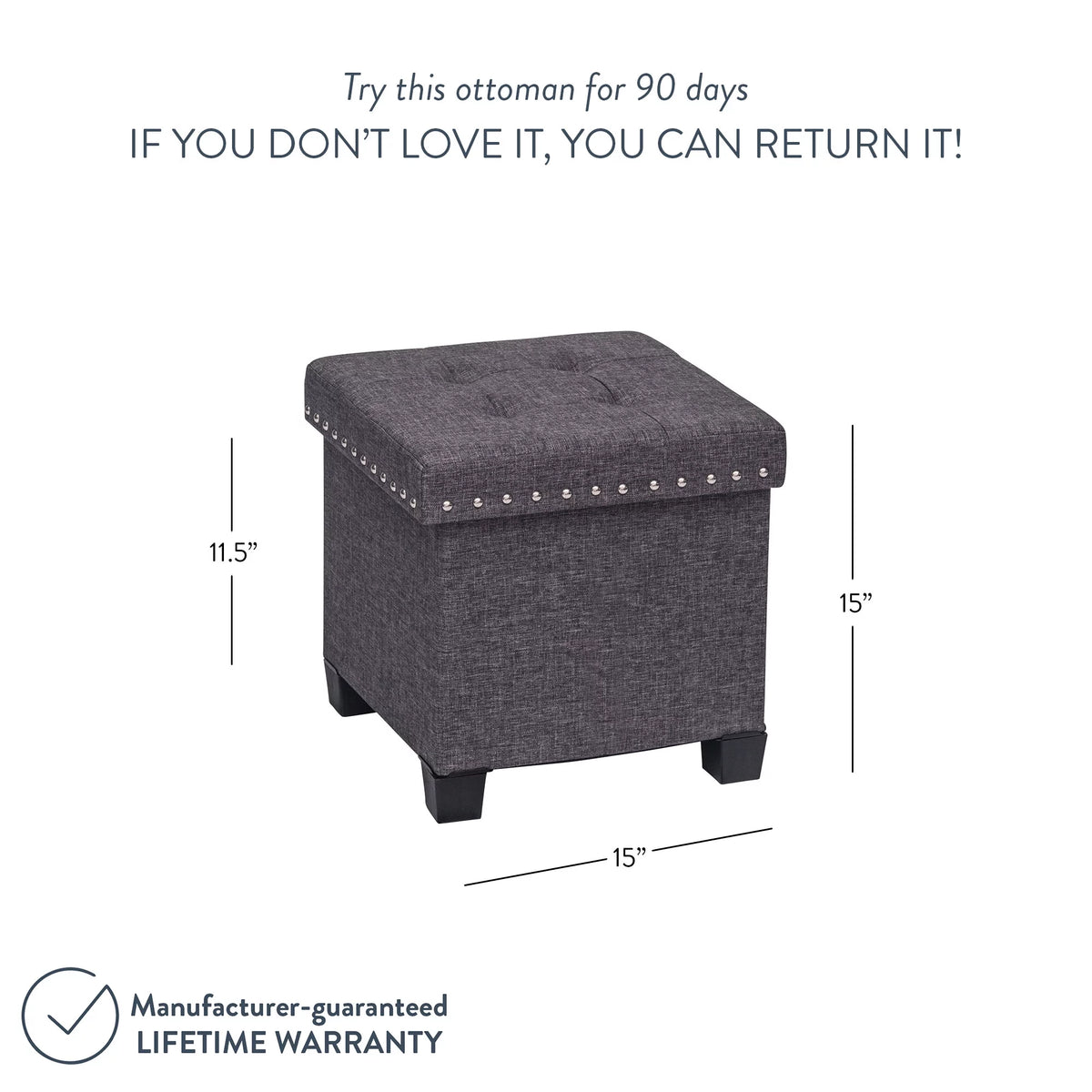 Foldable Cube Storage Ottoman with Gray Fabric I9674