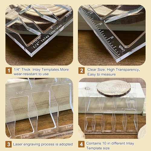 10 in 1 Router Templates with 1/4 inch Router Bushing Guide Template Liner and nut, 1/4" Router Bits U293