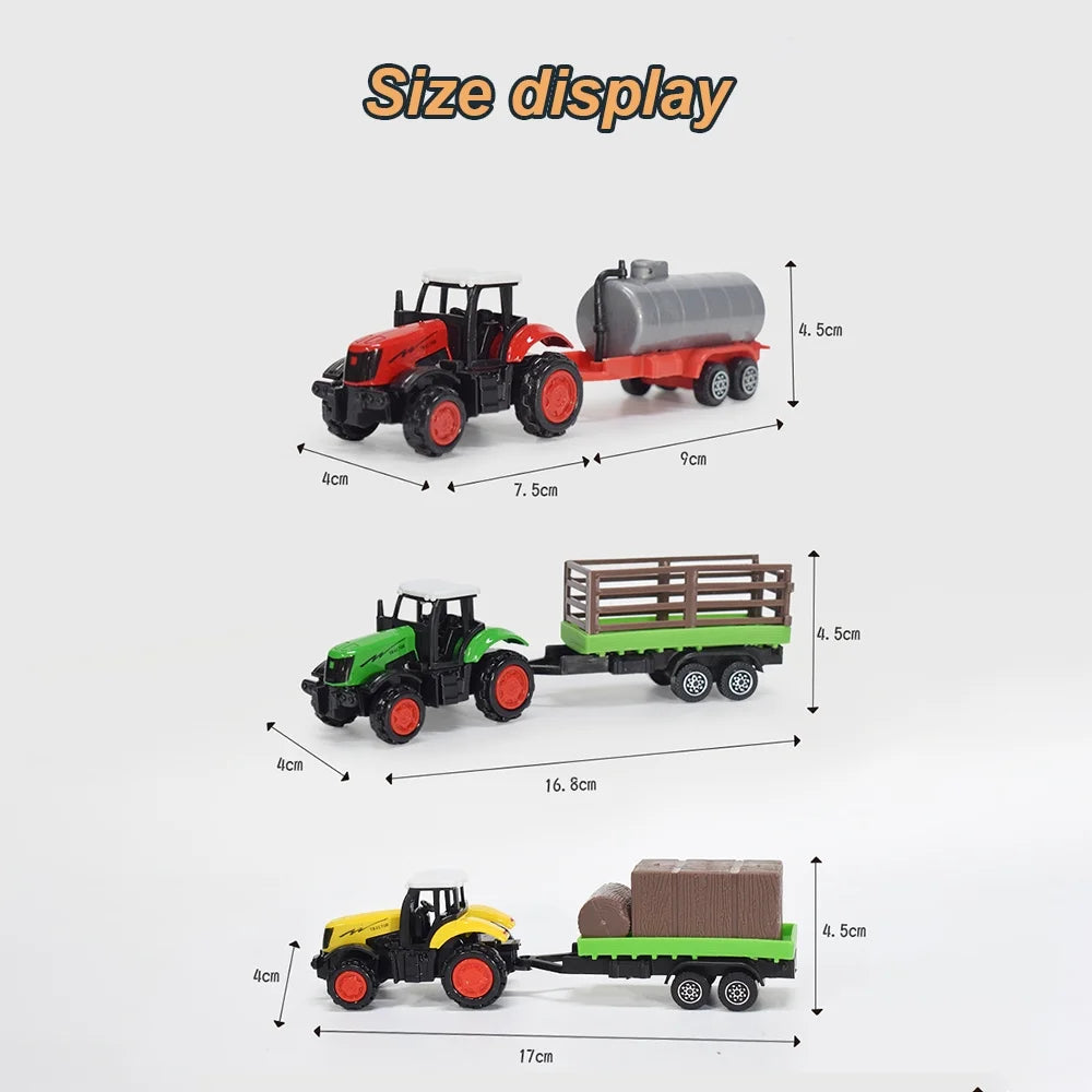 1:64 3PCS Die-Cast Metal Farm Tractors Truck and Trailers Set Toy V2564