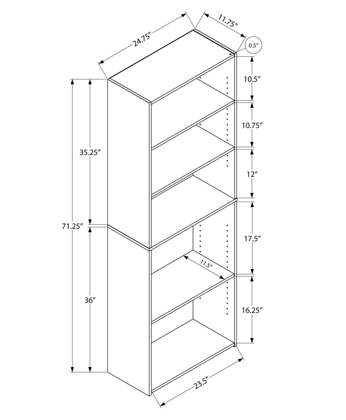 White 5 Shelves Bookcase E90950