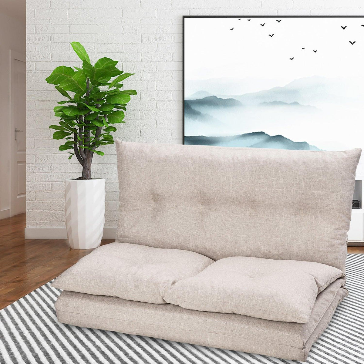 Beige Fabric Folding Chaise Lounge Sofa Floor Couch C448165