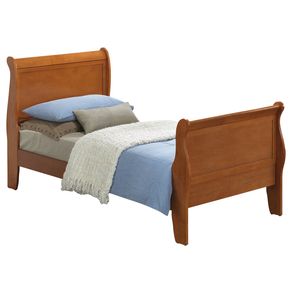 Oak Twin Size Sleigh Bed with Headboard & Footboard P709