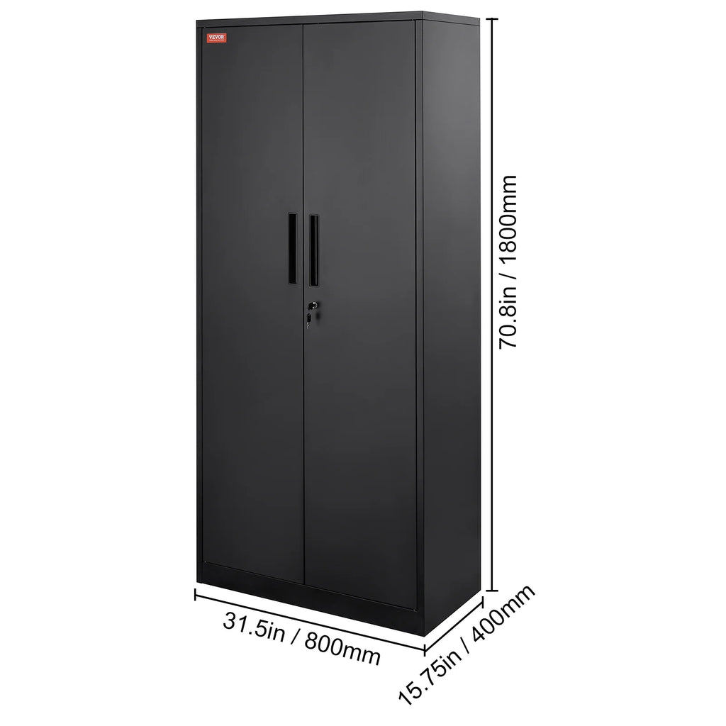 Metal Storage Cabinet 71" Steel Adjustable Shelves Black O323