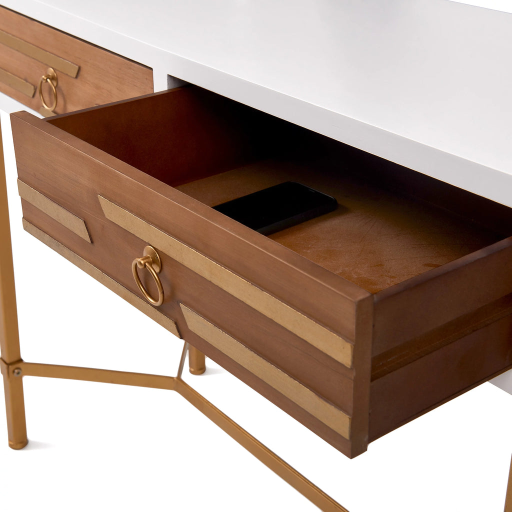 White 2 Drawer Wood Desk Console Table O43570