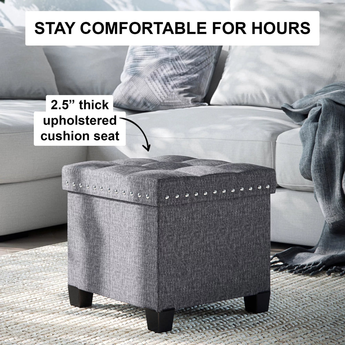 Foldable Cube Storage Ottoman with Gray Fabric I9674