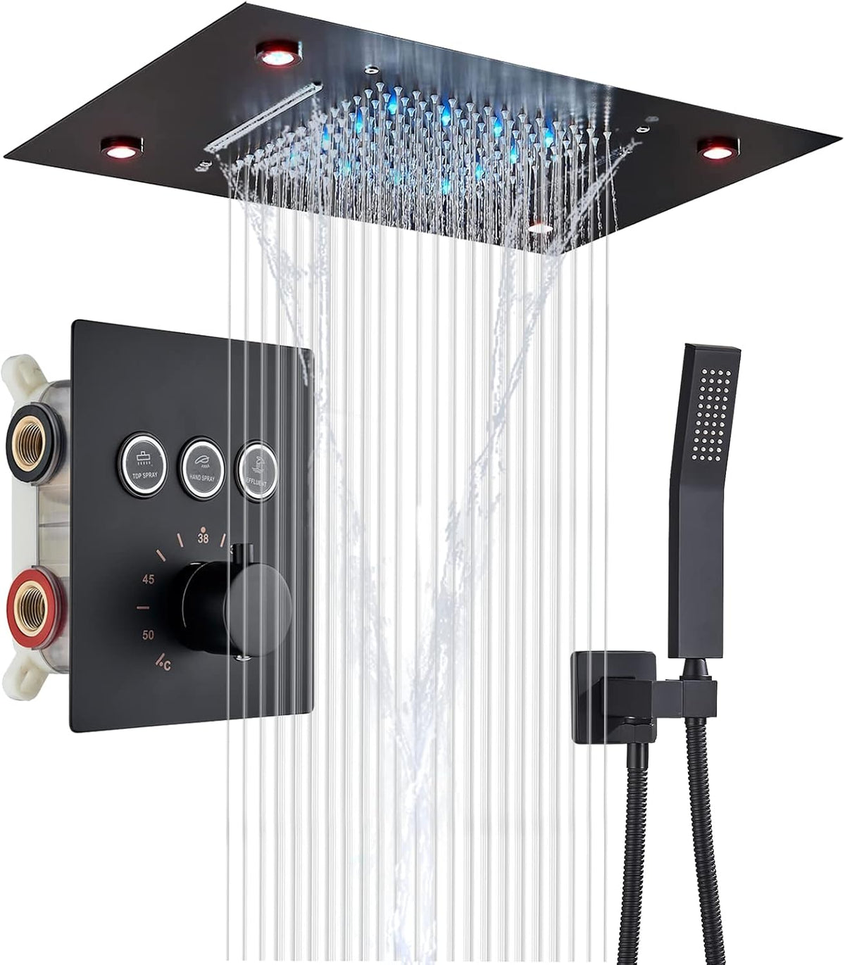 3 Functions Thermostatic Rain Shower Set with LED Shower Head Brushed Nickel Z1043