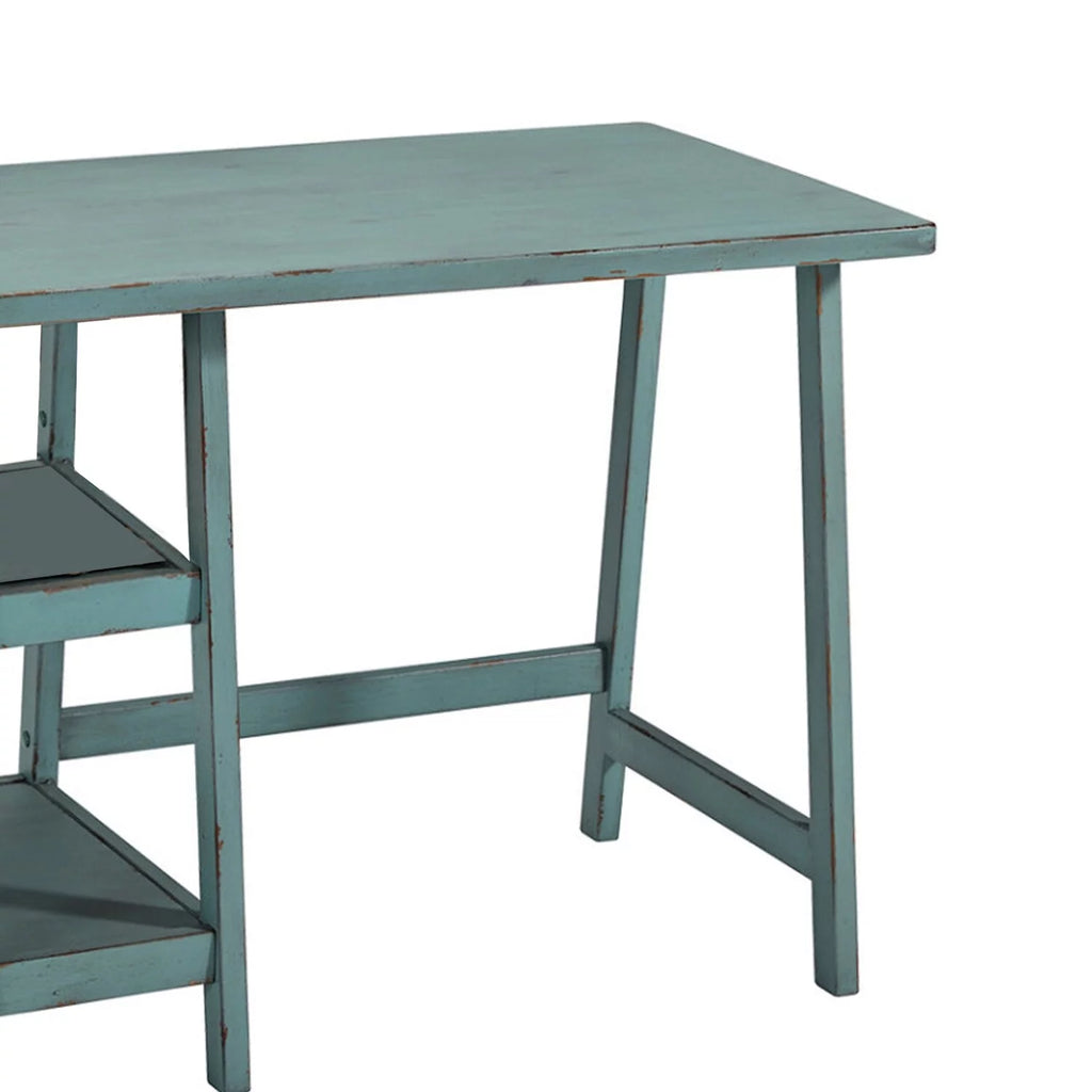 Rectangular Distressed Wooden Desk with Two Display Shelves B869177
