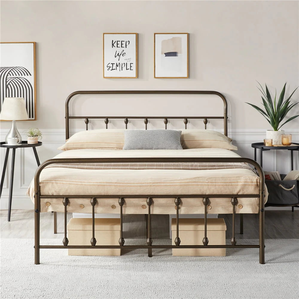 Metal Platform Queen Bed with High Headboard, Black N200