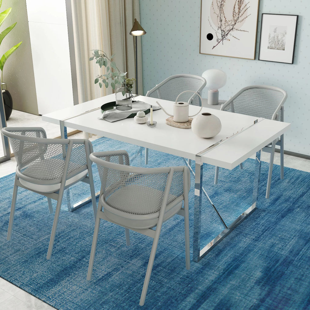 White Dining Table with Silver Metal Legs Q72778
