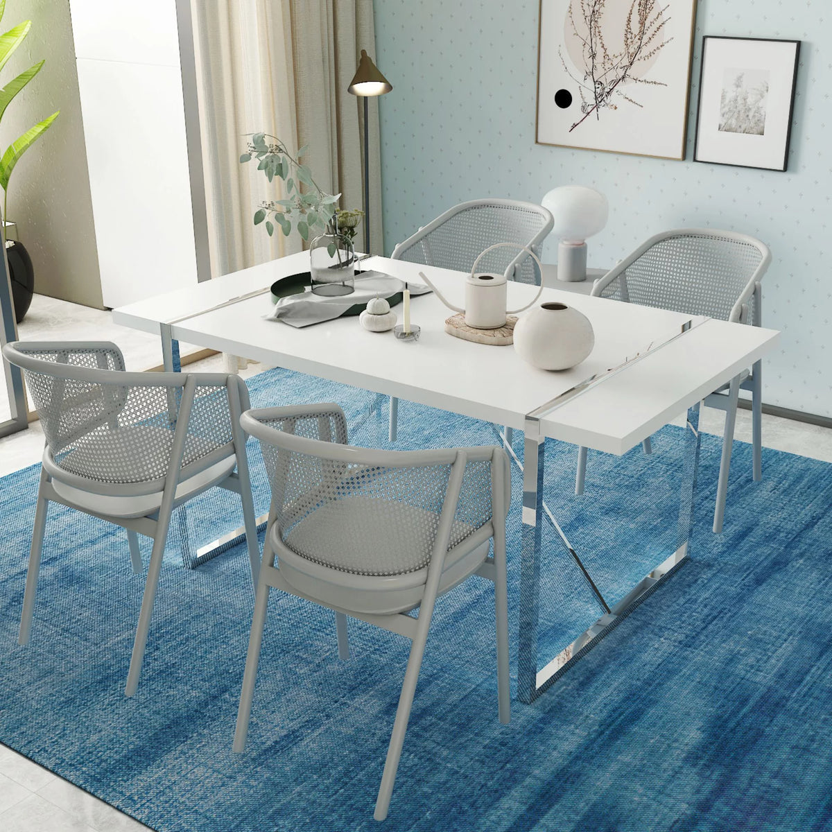 White Dining Table with Silver Metal Legs Q72778