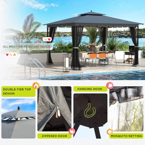 10x12 Gazebo with Mosquito Netting, Metal Frame, Dual Air Roof M585988