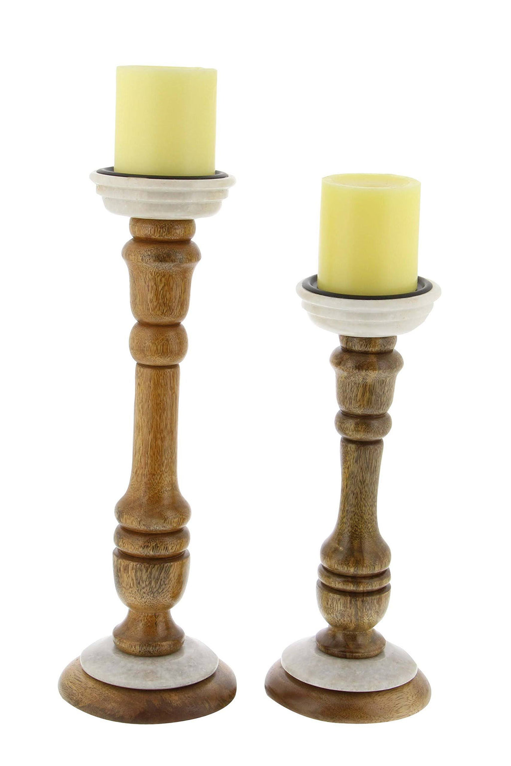 Mango Wood Pedestal Candle Holders Set of 2 I1252