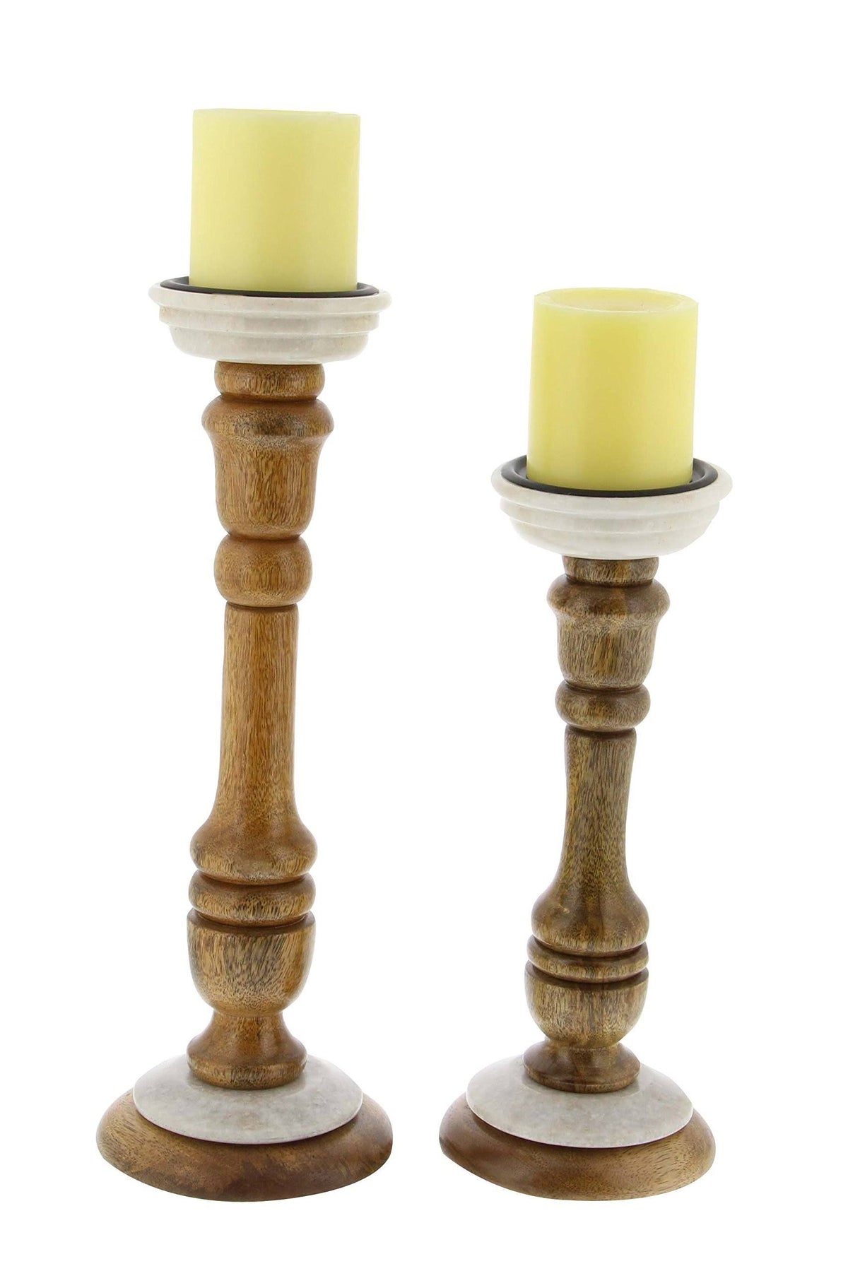 Mango Wood Pedestal Candle Holders Set of 2 I1252