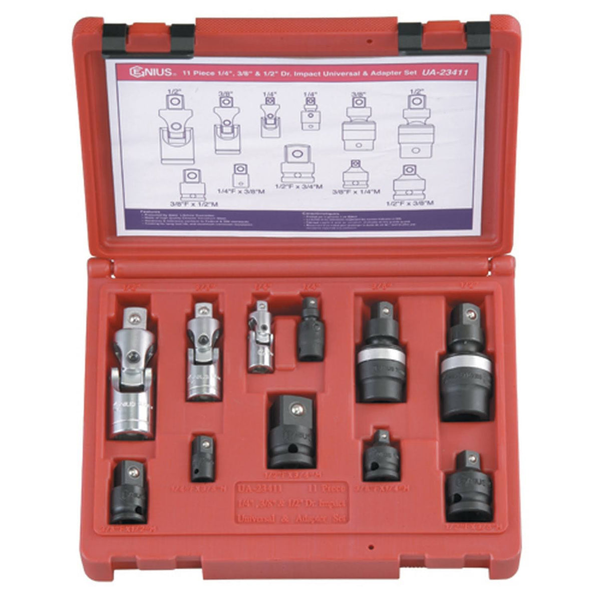 11pc 1/4, 3/8 & 1/2x22 Dr. Impact Universal & Adapter Set W146