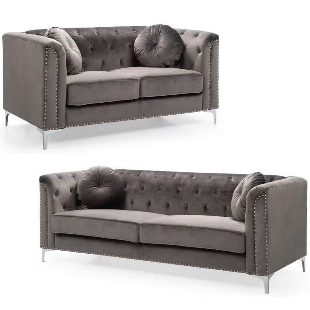 Dark Gray Velvet Sofa and Loveseat 2-Piece Set G594929