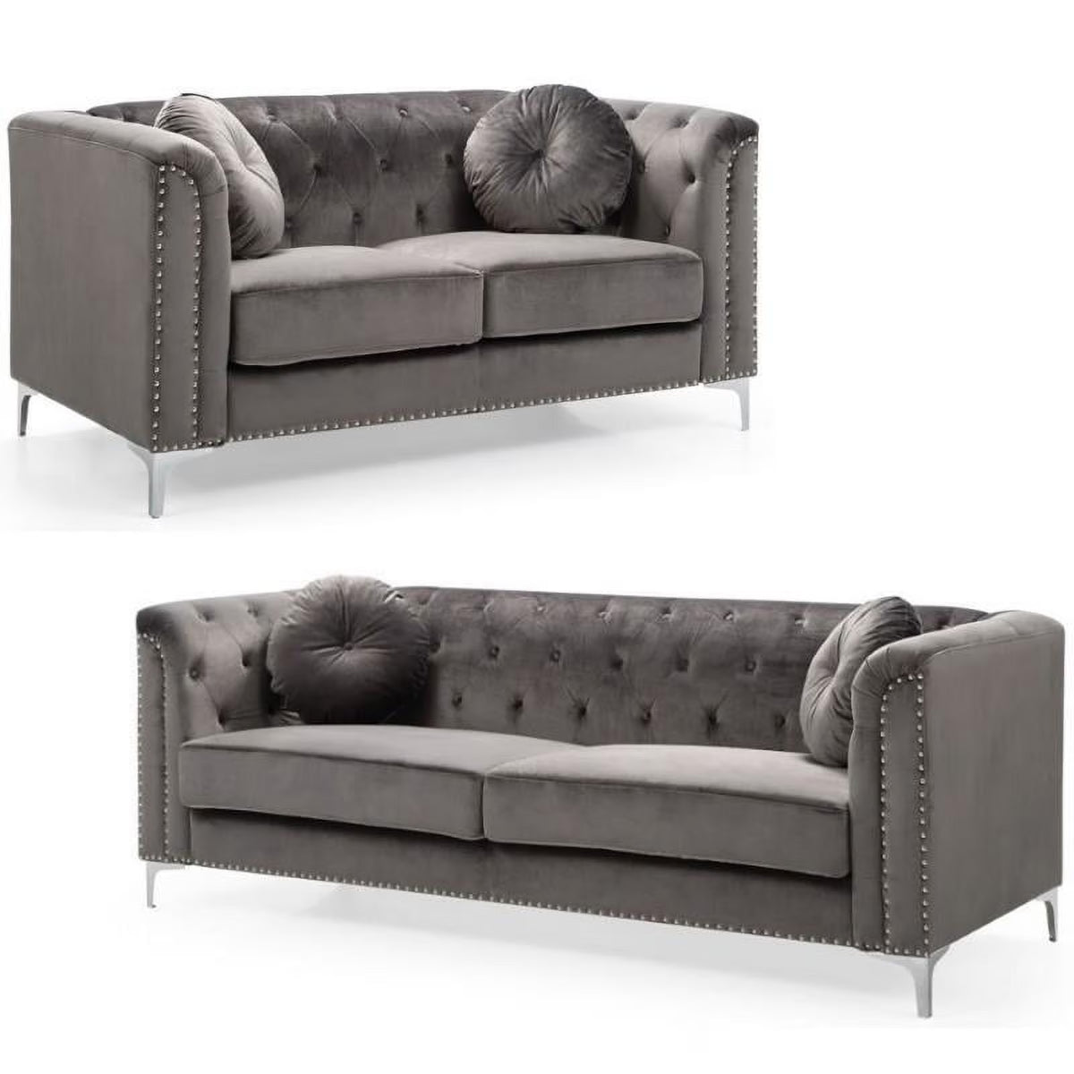Dark Gray Velvet Sofa and Loveseat 2-Piece Set G594929