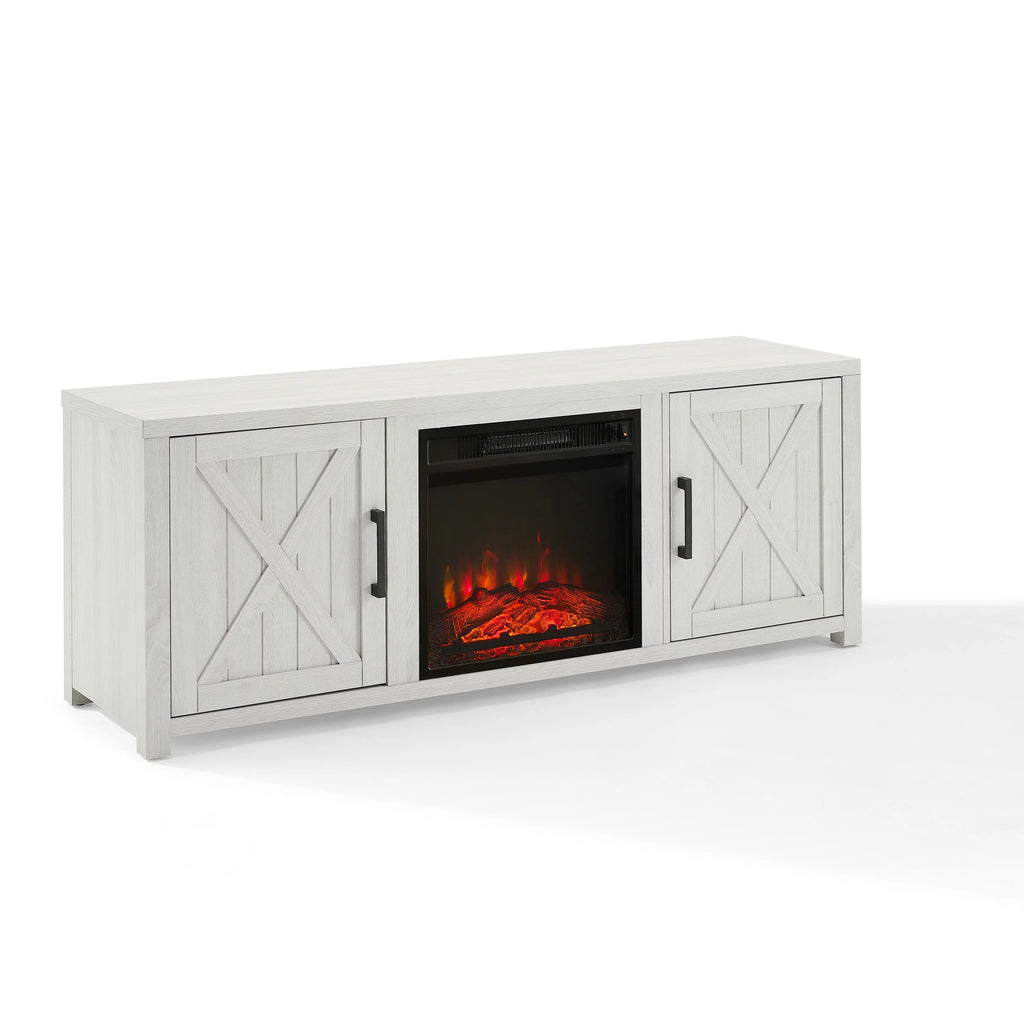 White Wood TV Stand with Fireplace O46251