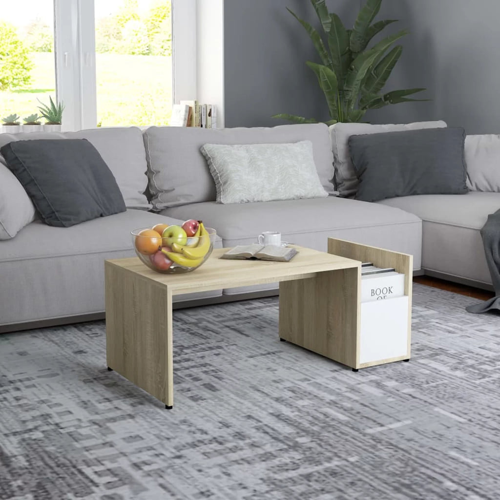 White and Sonoma Oak Coffee Table with Side Storage Compartment Y570425
