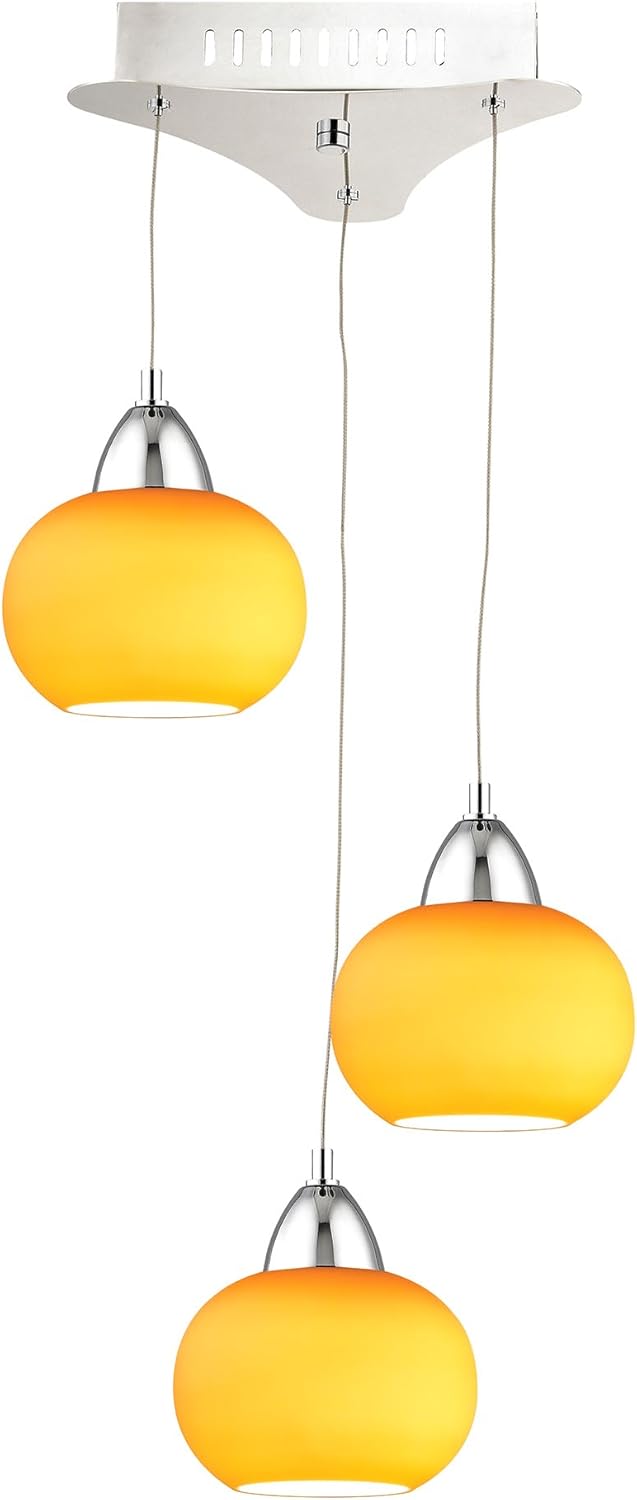 3 Light LED Pendant with Yellow Glass, Chrome S581