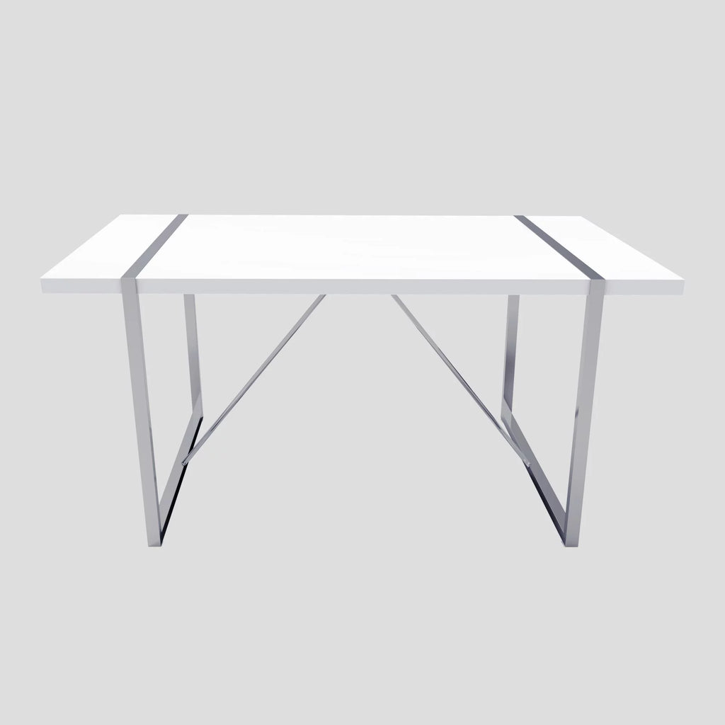 White Dining Table with Silver Metal Legs Q72778