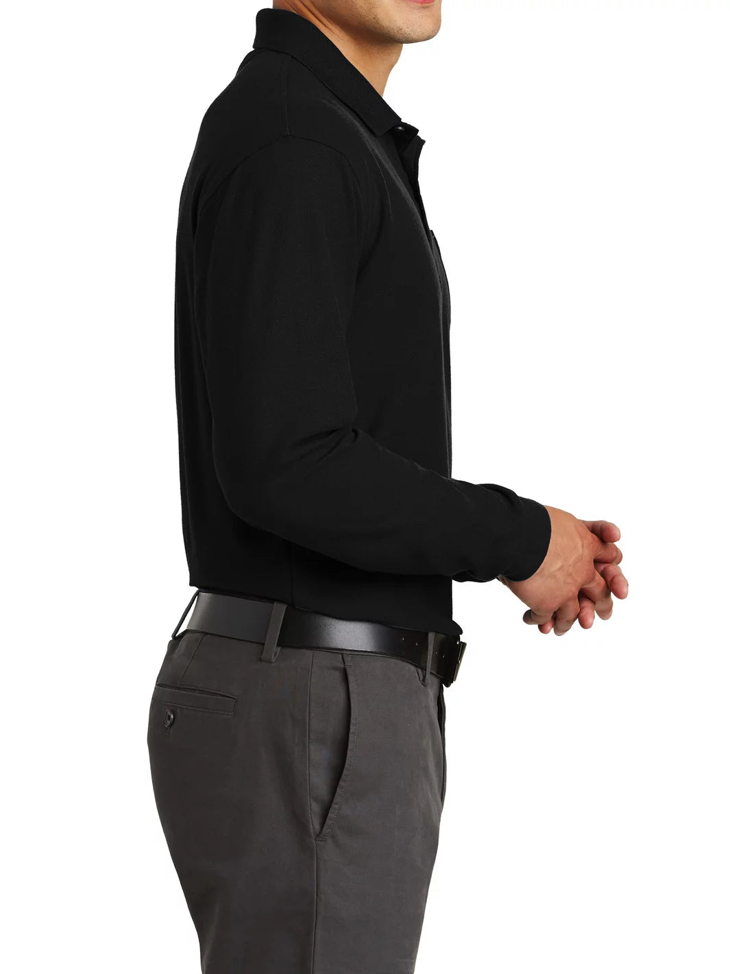 Long Sleeve Silk Touch Polo with Pocket Black Large A29384