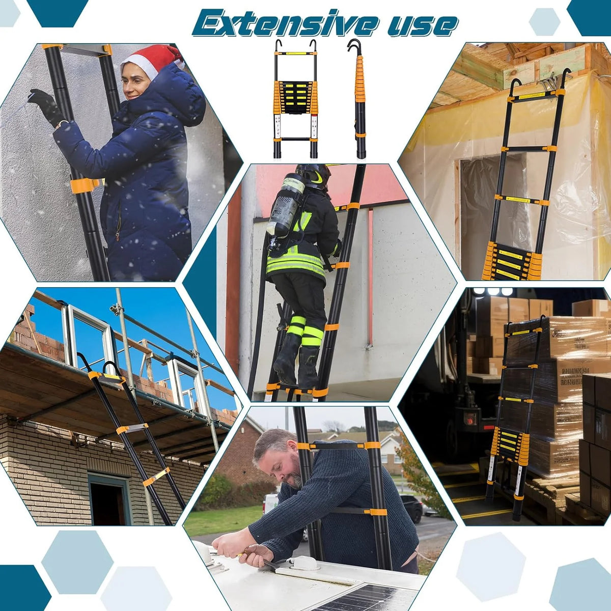 12.5FT Aluminum Telescoping Folding Ladder with Hook C20755