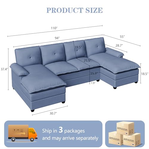 Blue U-Shaped Sectional Sofa with Double Chaise L176693