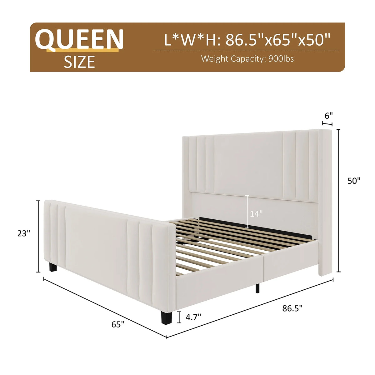 Queen Platform Bed Frame with Vertical Channel, Cream E34464