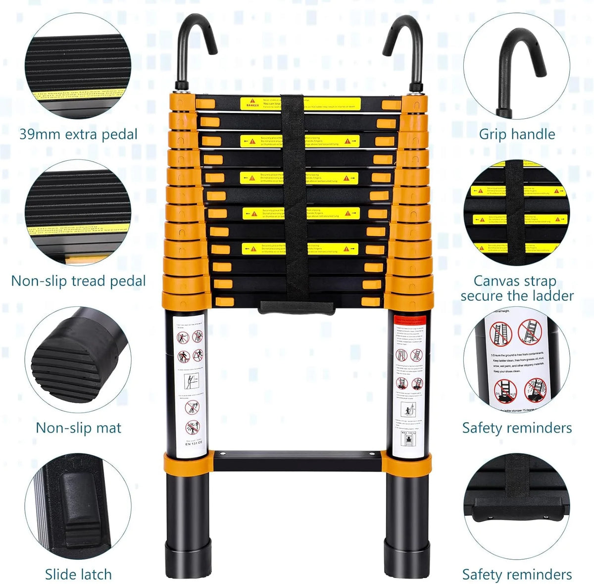 12.5FT Aluminum Telescoping Folding Ladder with Hook C20755