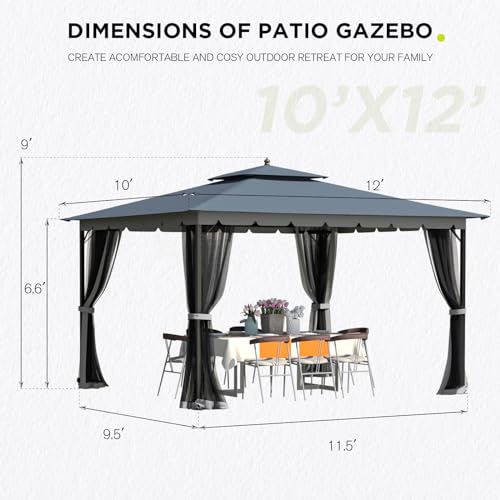 10x12 Gazebo with Mosquito Netting, Metal Frame, Dual Air Roof M585988