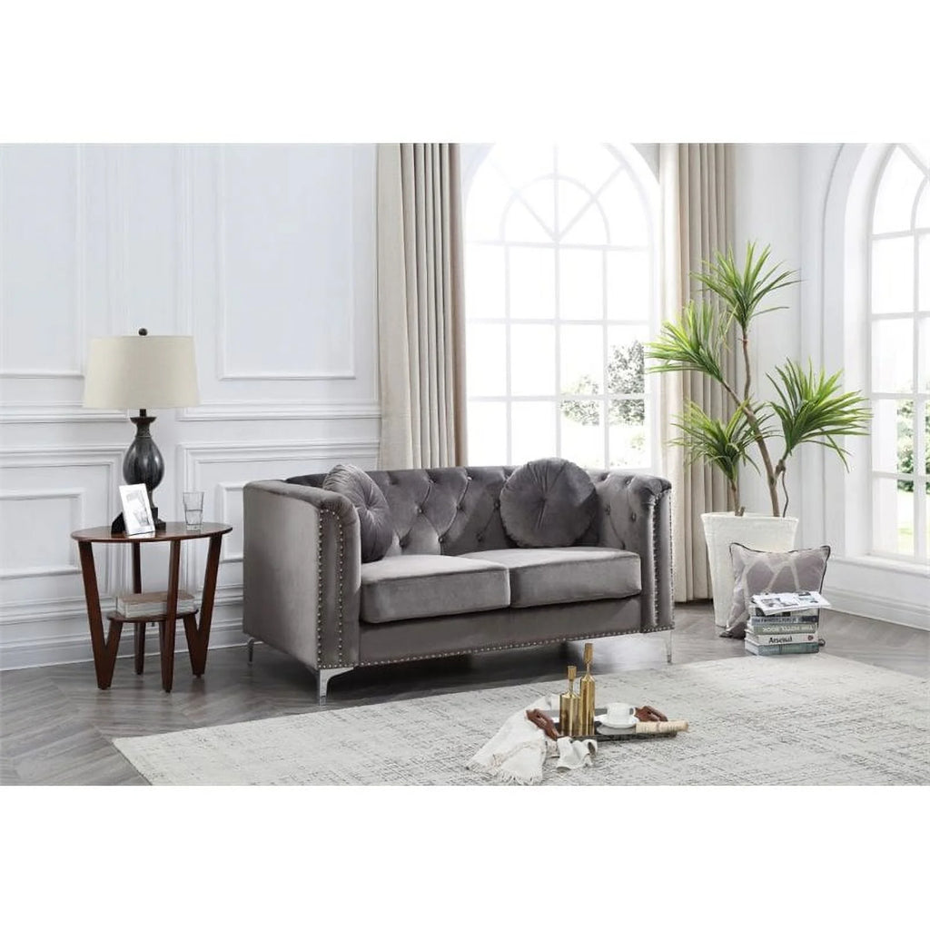 Dark Gray Velvet Sofa and Loveseat 2-Piece Set G594929