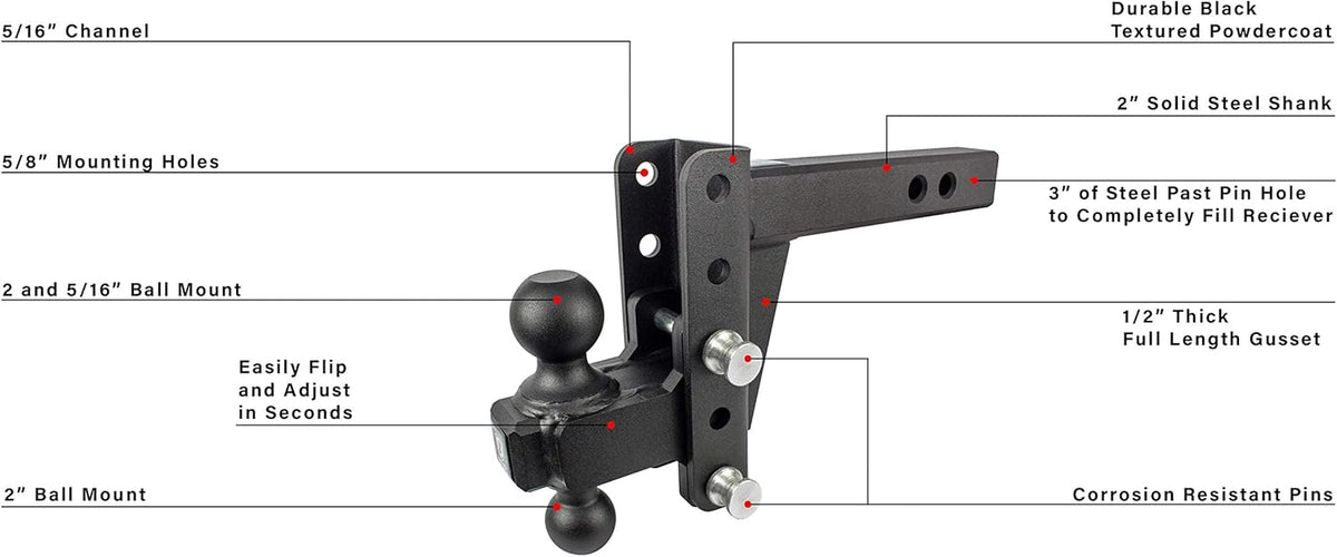2.0" Adjustable Extreme Duty Trailer Hitch with Dual Ball H1761