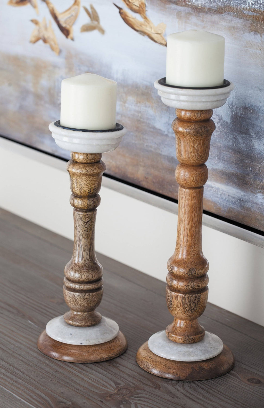 Mango Wood Pedestal Candle Holders Set of 2 I1252