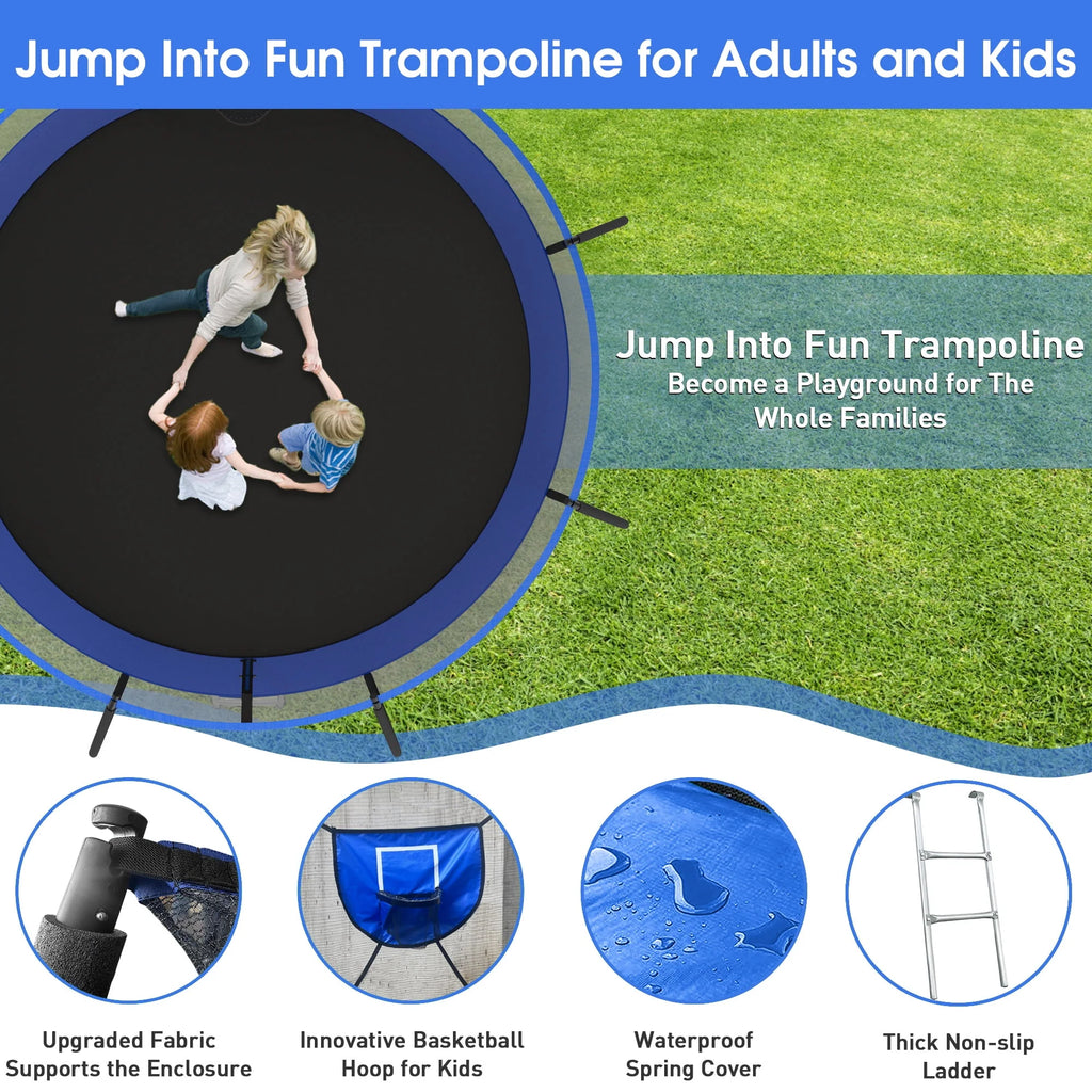 12FT 14FT Trampoline with Enclosure, Basketball Hoop, LED Light and Sprinkler L690