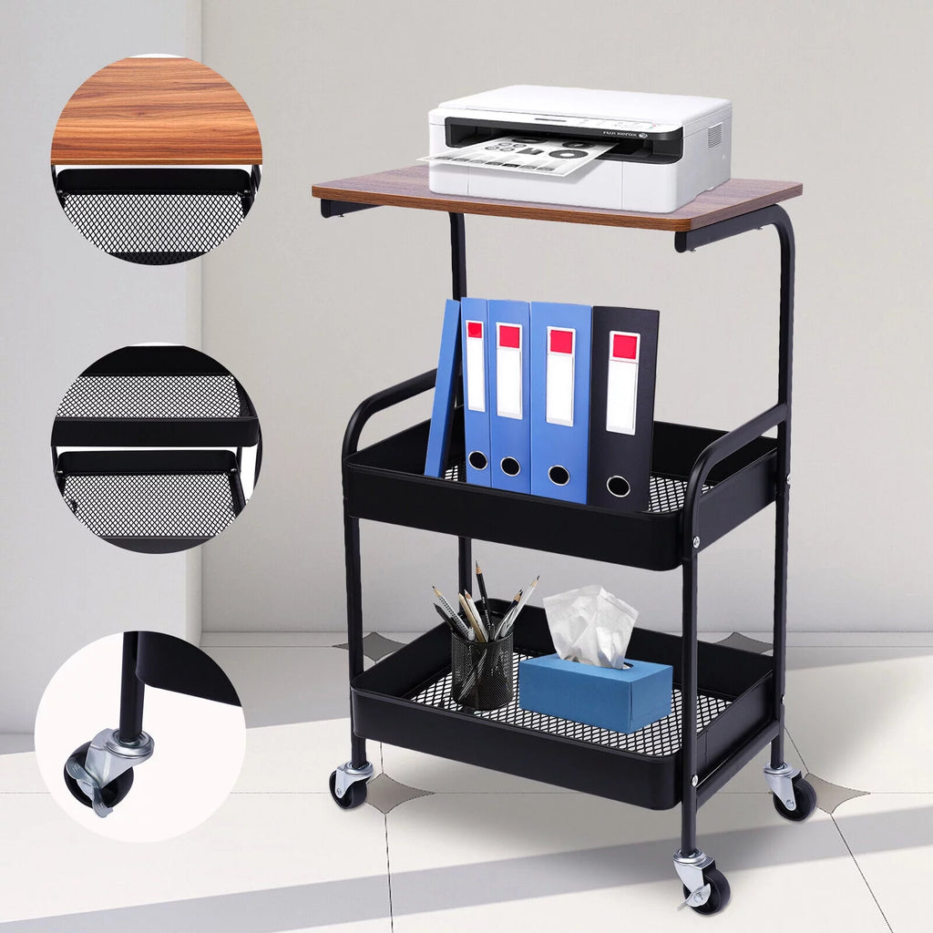 3 Tier Mobile Laptop Printer Cart Rolling Computer Stand Q56405