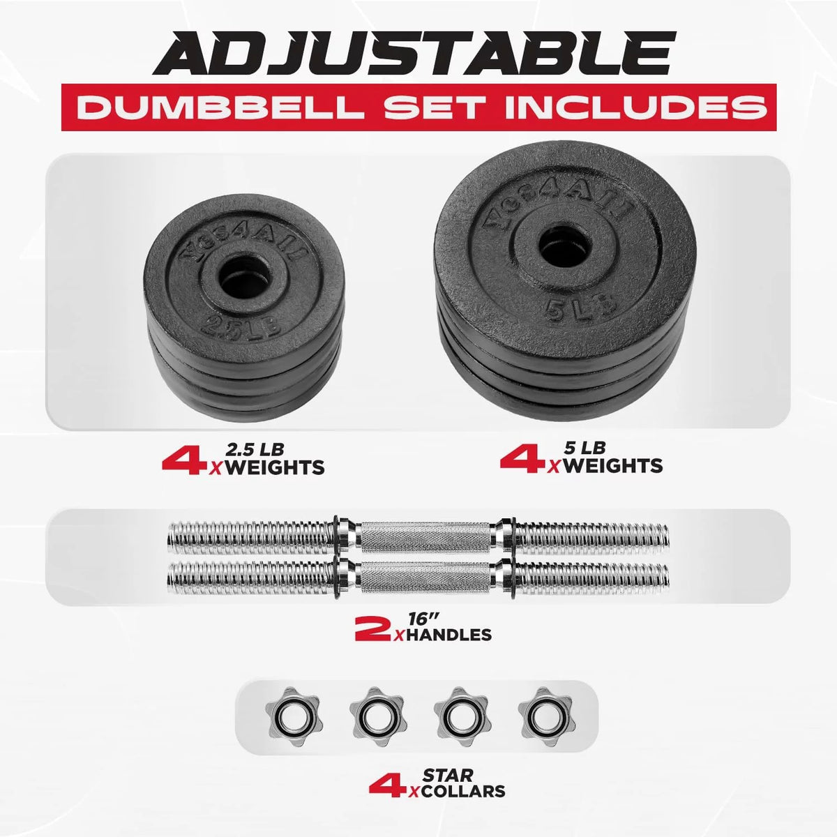 50 lbs Adjustable Cast Iron Dumbbell Set F4766