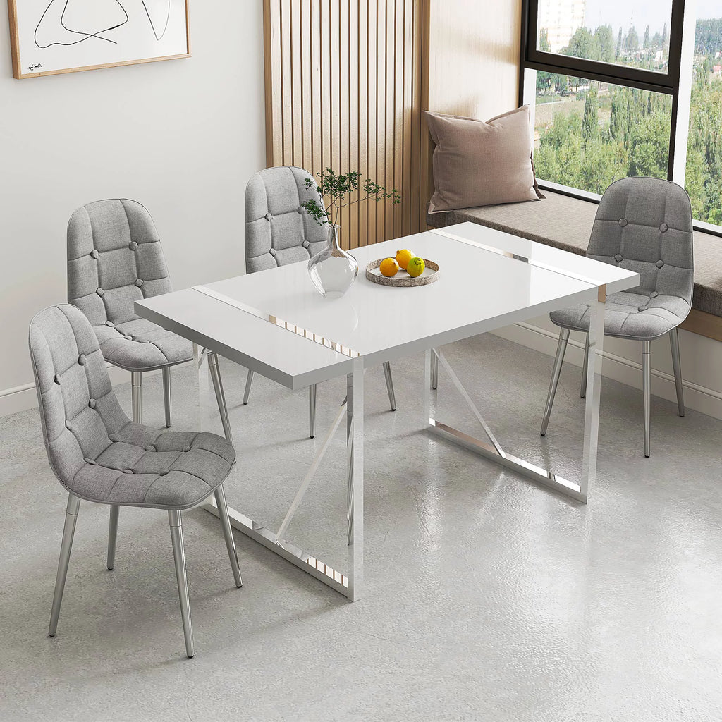 White Dining Table with Silver Metal Legs Q72778