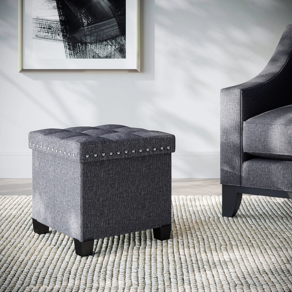 Foldable Cube Storage Ottoman with Gray Fabric I9674