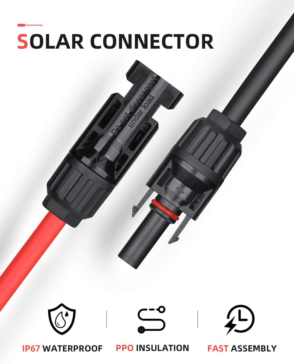 40 Feet 10AWG Solar Extension Cable with Female and Male Connector, Pack of 2 Y7938