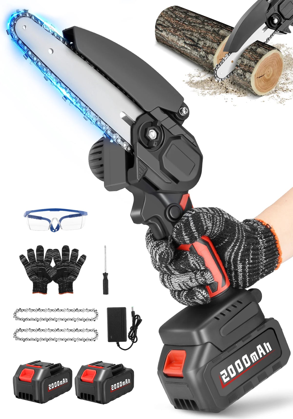 6-Inch Cordless Mini Chainsaw with 2 Batteries I91639
