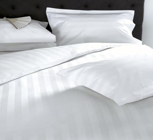 100% Egyptian Cotton King Size 4 Piece Bed Sheet Set White Stripe G402