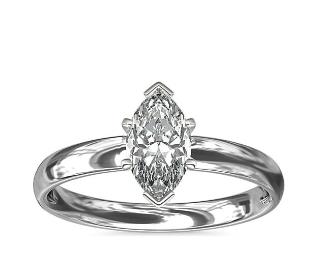 14K White Gold Marquise Cut Diamond Solitaire Ring U685