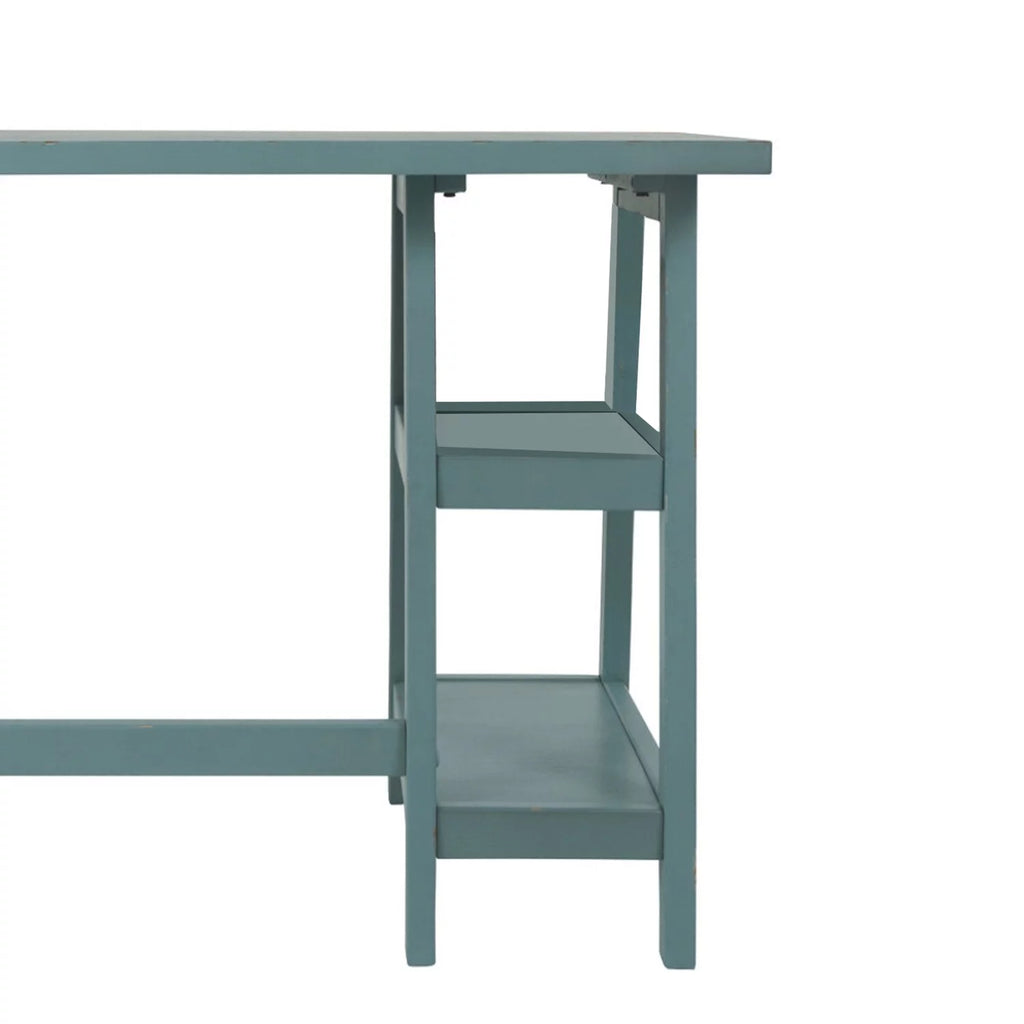 Rectangular Distressed Wooden Desk with Two Display Shelves B869177