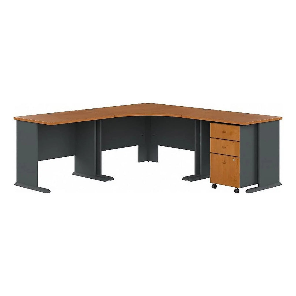 84" Engineered Wood L Desk and File Cabinet in Cherry N9356